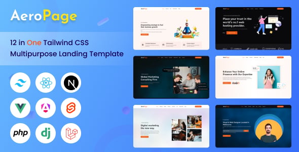 AeroPage - 12 in 1 Tailwind CSS Multipurpose Landing Template