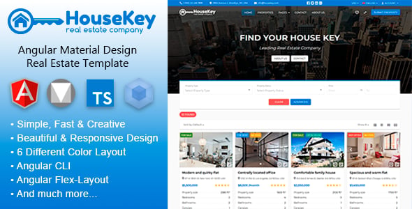 HouseKey - Angular 18 Material Design Real Estate Template