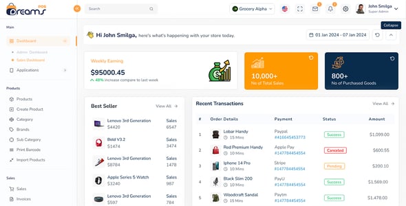 DreamsPOS - POS & Inventory Management Admin Dashboard Template (HTML Angular 17 React Vue Laravel)