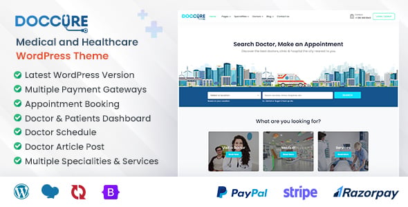 Doccure – Clinics and Doctors Medical Appointment Management WordPress Theme